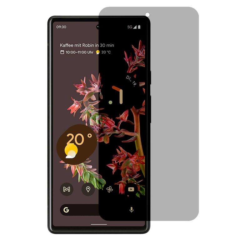 Google Pixel 6a privacy screen protector glass on the device preview