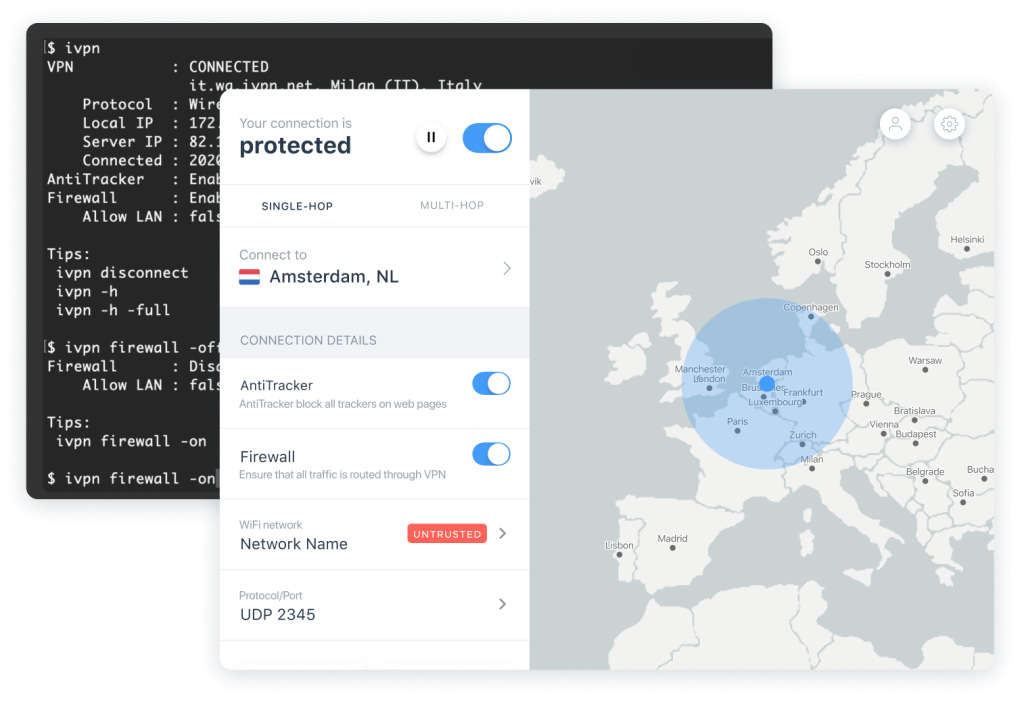 iVPN desktop and CLI command to change the country