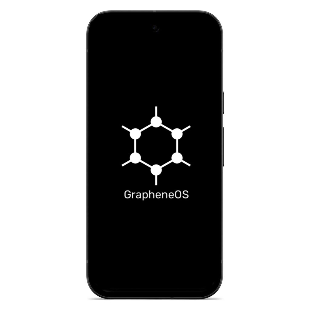 CryptPhone Pixel 10a running GrapheneOS — front view of the encrypted, degoogled privacy phone