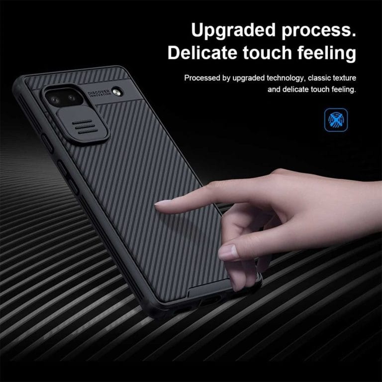 Nillkin Camshield για το Google Pixel 6a κάλυμμα θήκη με φωτογραφική μηχανή ρυθμιστικό μαύρο χρώμα εμπορικό πανό αντι δακτυλικών αποτυπωμάτων προστασία