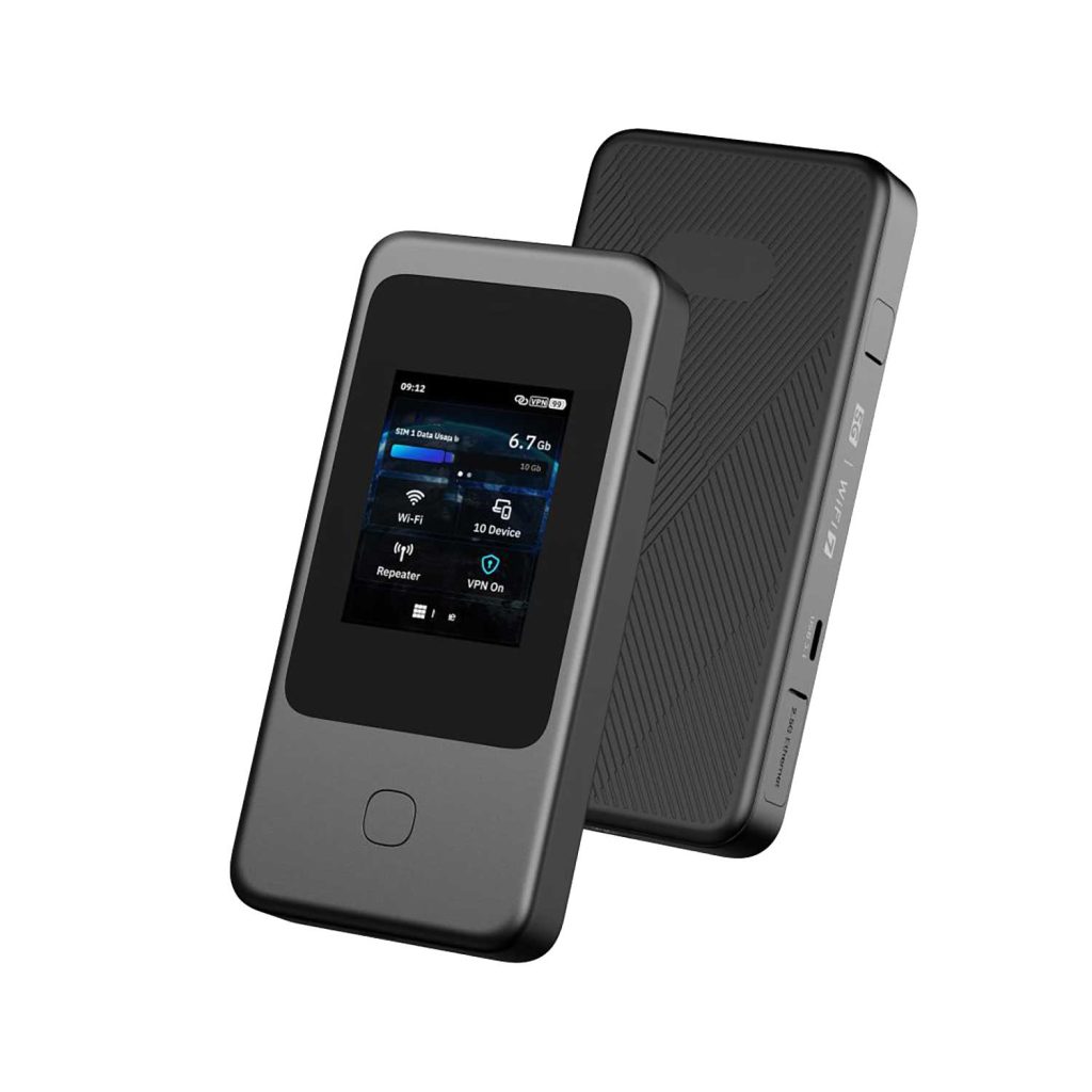 Vue de face du routeur de voyage portable crypté CryptHub V7 VPN (5G) - préconfiguré pour OpenVPN/WireGuard.