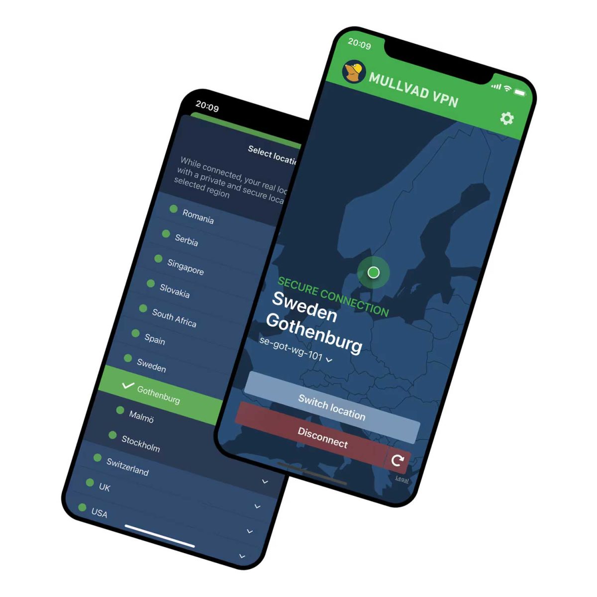 Mullvad VPN voucher license change country on mobile