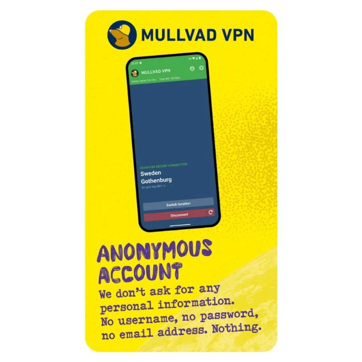 Mullvad VPN voucher license to create anonymous account