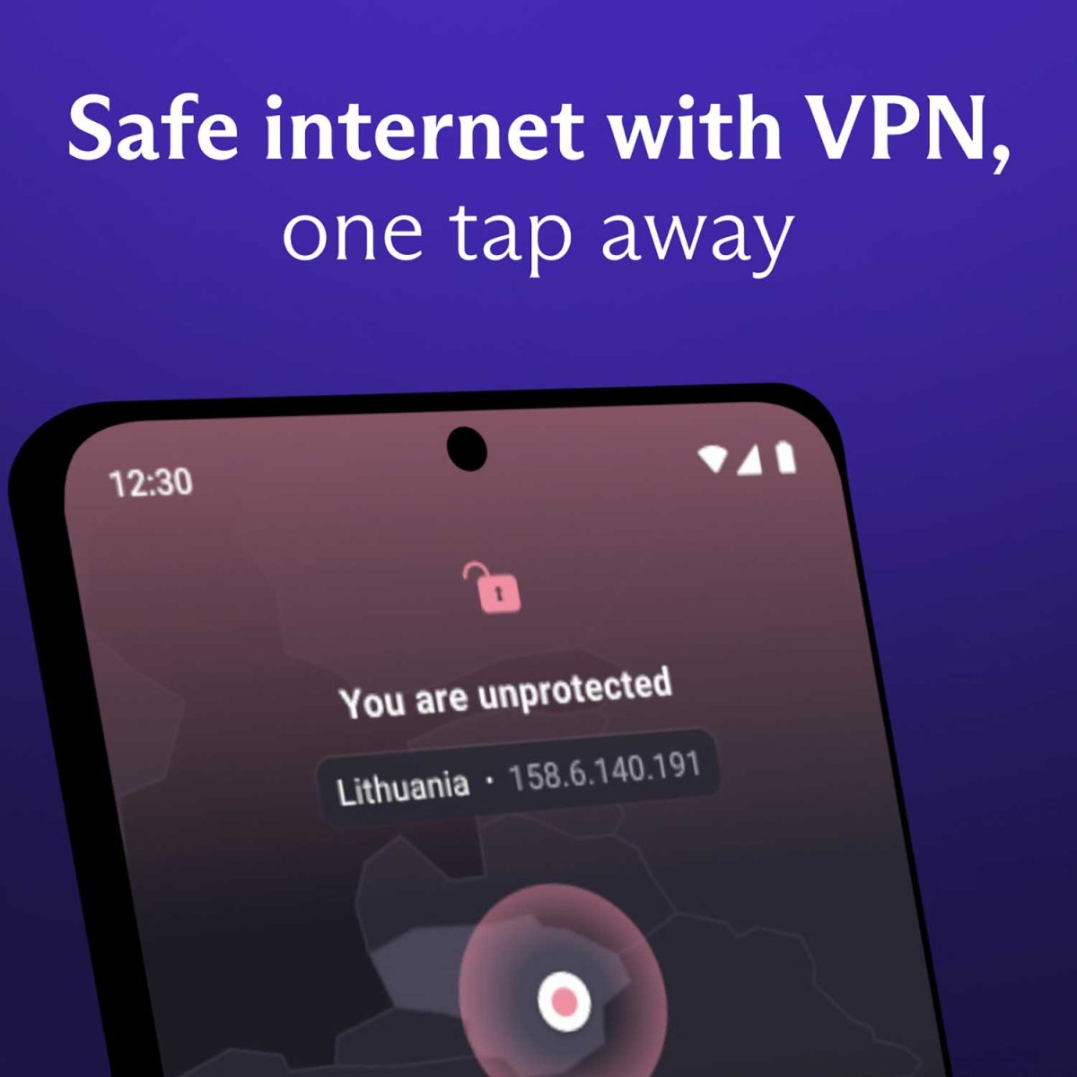 ProtonVPN-kupon med forhåndsvisning af ubeskyttet forbindelse i mobilappen