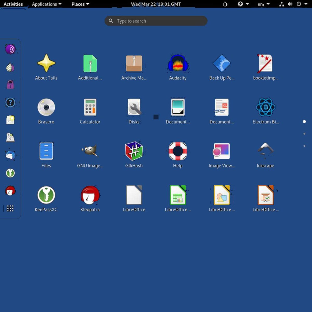 USBスティックローダーからのTailsOSデスクトッププレビュー