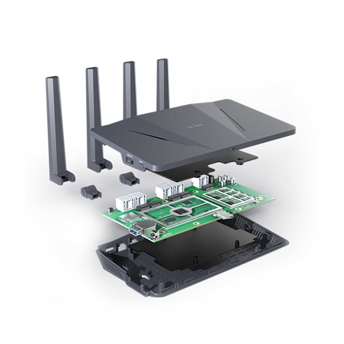 Gl-Inet AX1800 路由器與 vpn 加密，其中硬體是可見的